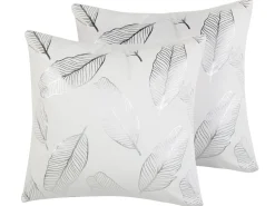 Tekstiilit<Beliani 2 Kpl Koristetyynysetti Lehtikuviolla 45X45Cm Valkoinen Ja Hopea Freesia