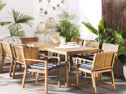 Shop Beliani 8 Kpl Setti Puutarhatuolin Pehmusteita Sini-Valkoraidallinen Sassari