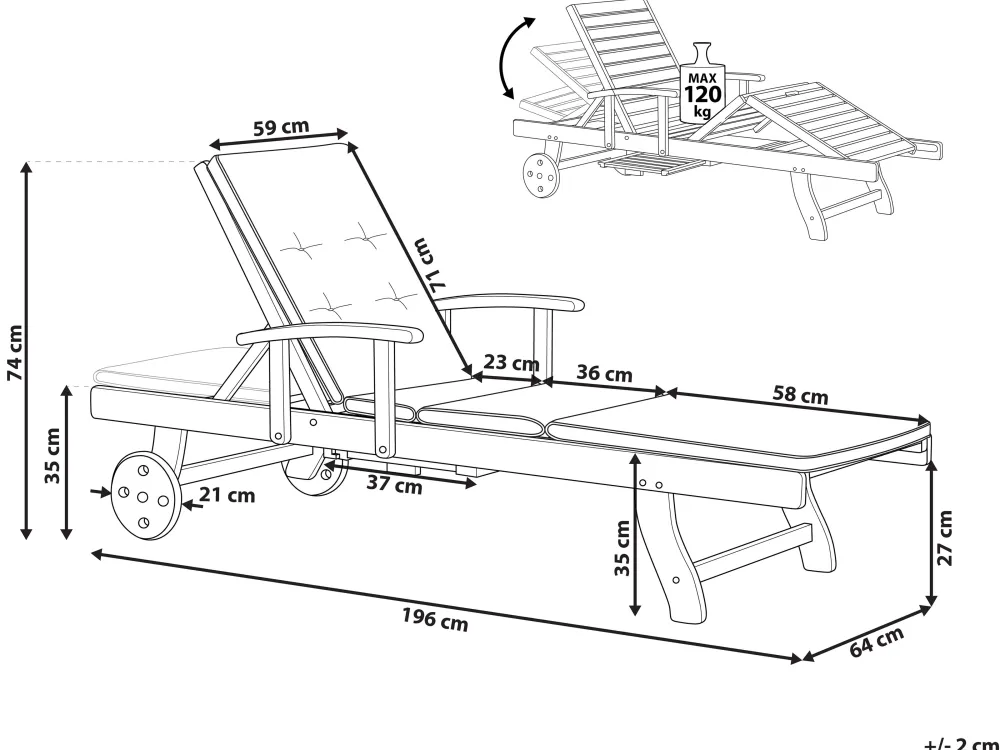 Ulkokalusteet<Beliani Akaasiapuinen Aurinkotuoli Sinisella Pehmusteella Java