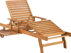 Ulkokalusteet<Beliani Akaasiapuinen Aurinkotuoli Sinisella Pehmusteella Java