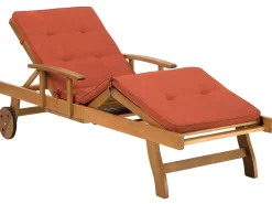 Ulkokalusteet<Beliani Akaasiapuinen Aurinkotuoli Tummanpunaisella Pehmusteella Java