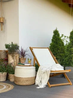 Ulkokalusteet<Beliani Aurinkotuoli Akaasia Vaalea Puu/Luonnonvalkoinen Anzio