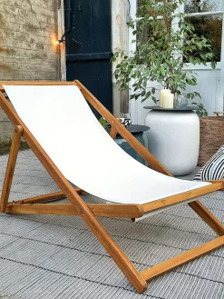 Ulkokalusteet<Beliani Aurinkotuoli Akaasia Vaalea Puu/Luonnonvalkoinen Anzio