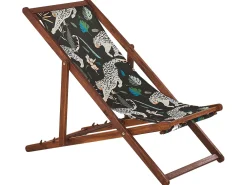 Ulkokalusteet<Beliani Aurinkotuoli Tumma Akaasia Vaihtokankaat Luonnonvalkoinen/Musta Leopardi 2 Kpl Anzio