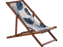 Ulkokalusteet<Beliani Aurinkotuoli Tumma Akaasia Vaihtokankaat Luonnonvalkoinen/Sininen Palmunlehdet 2 Kpl Anzio