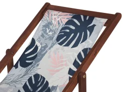 Ulkokalusteet<Beliani Aurinkotuoli Tumma Akaasia Vaihtokankaat Luonnonvalkoinen/Sininen Palmunlehdet 2 Kpl Anzio