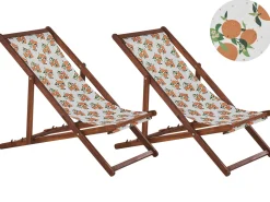 Online Beliani Aurinkotuoli Tumma Akaasia Vaihtokankaat Luonnonvalkoinen/Valko-Oranssi Appelsiinit 2 Kpl Anzio