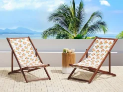 Online Beliani Aurinkotuoli Tumma Akaasia Vaihtokankaat Luonnonvalkoinen/Valko-Oranssi Appelsiinit 2 Kpl Anzio