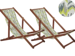 New Beliani Aurinkotuoli Tumma Akaasia Vaihtokankaat Luonnonvalkoinen/Keltaharmaa Siksak 2 Kpl Anzio