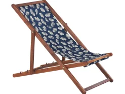 Ulkokalusteet<Beliani Aurinkotuoli Tumma Akaasia Vaihtokankaat Luonnonvalkoinen/Laivastonsininen Kukat 2 Kpl Anzio