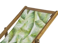 Ulkokalusteet<Beliani Aurinkotuoli Vaalea Akaasia Vaihtokankaat Luonnonvalkoinen/Vaaleanvihrea Palmunlehdet 2 Kpl Anzio