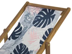 Ulkokalusteet<Beliani Aurinkotuoli Vaalea Akaasia Vaihtokankaat Luonnonvalkoinen/Sininen Palmunlehdet 2 Kpl Anzio