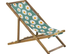 Outlet Beliani Aurinkotuoli Vaalea Akaasia Vaihtokankaat Luonnonvalkoinen/Monivarinen Kamomilla 2 Kpl Anzio
