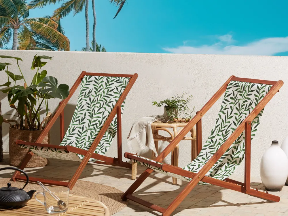 Tekstiilit<Beliani Aurinkotuolin Vaihtokangas Lehdet Valkoinen/Vihrea 2 Kpl Anzio/Avellino