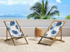 Tekstiilit<Beliani Aurinkotuolin Vaihtokangas Palmunlehdet Sininen 2 Kpl Anzio/Avellino