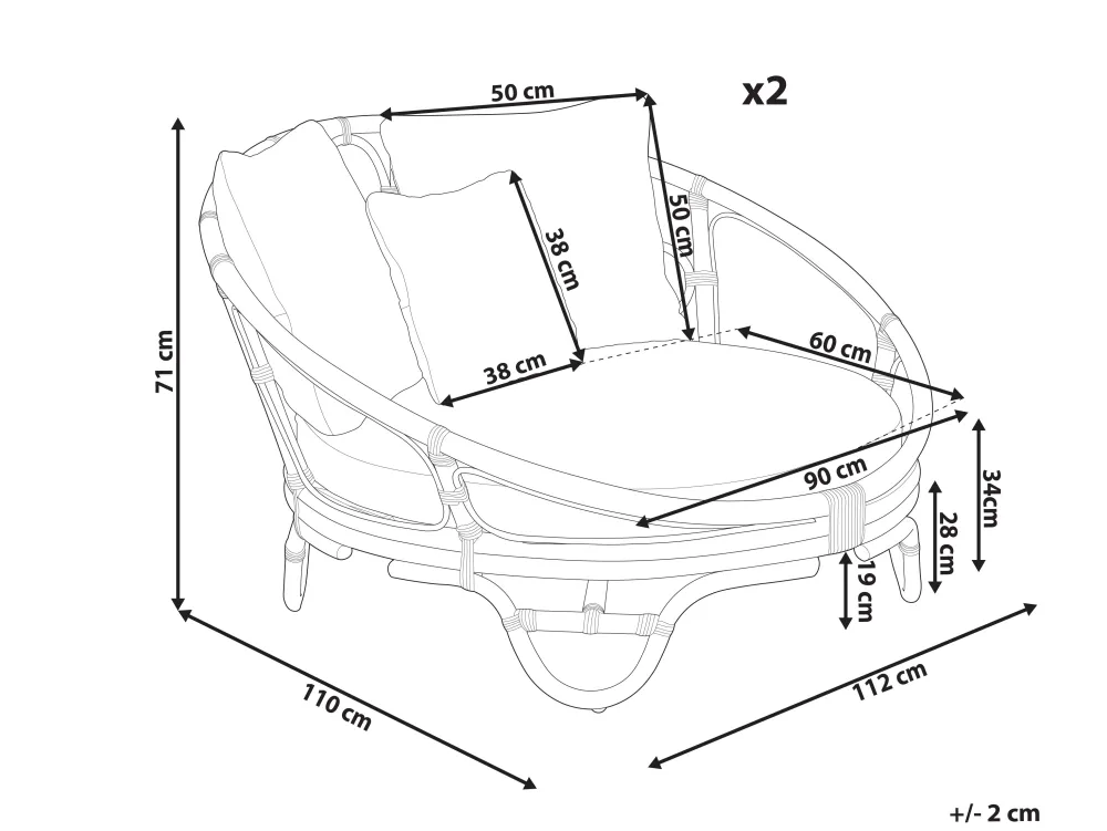 Hot Beliani Aurinkovuode Rottinki Luonnonvari 2 Kpl Rossano