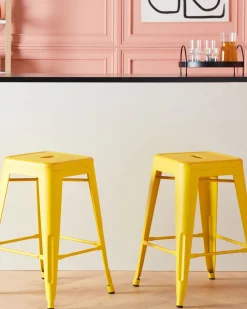 Tuolit<Beliani Baarijakkara Teras Keltainen/Kulta 60 Cm 2 Kpl Cabrillo