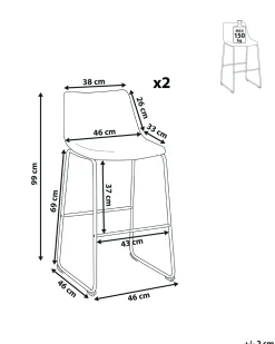 Tuolit<Beliani Baarituoli Kangas Harmaa 2 Kpl Franks