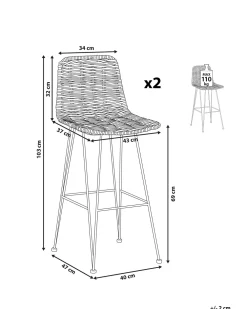 Tuolit<Beliani Baarituoli Rottinki Musta 2 Kpl Cassita
