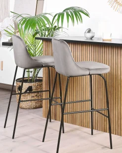 Store Beliani Baarituoli Sametti Vaaleanharmaa 2 Kpl Nekoma