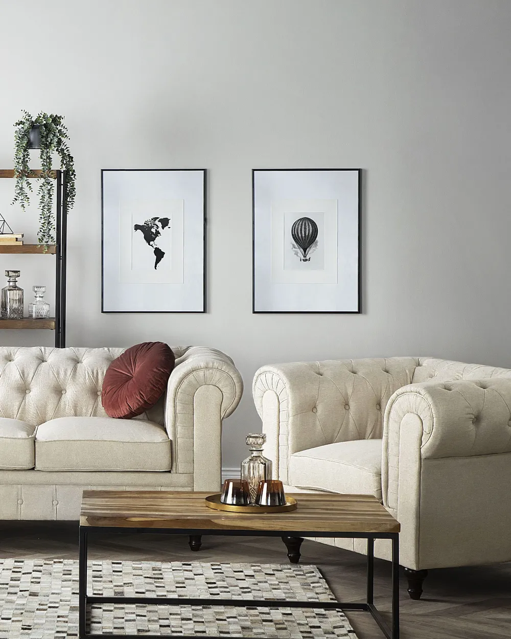 Nojatuolit<Beliani Beige Kangasverhoiltu Nojatuoli Chesterfield