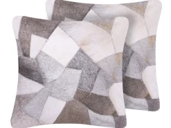Shop Beliani Harmaa Nahkainen Tilkkukoristetyynysetti 45 X 45 Cm 2 Kpl Neeloor