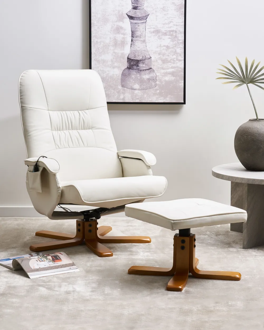 Best Sale Beliani Hierontatuoli Jalkatuella Keinonahka Kermanvalkoinen Relaxpro