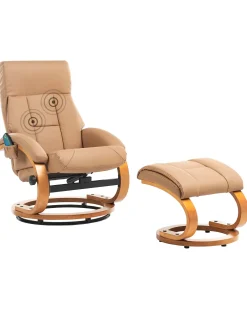 Best Sale Beliani Hierontatuoli Jalkatuella Keinonahka Hiekanruskea Force