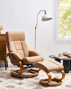 Best Sale Beliani Hierontatuoli Jalkatuella Keinonahka Hiekanruskea Force