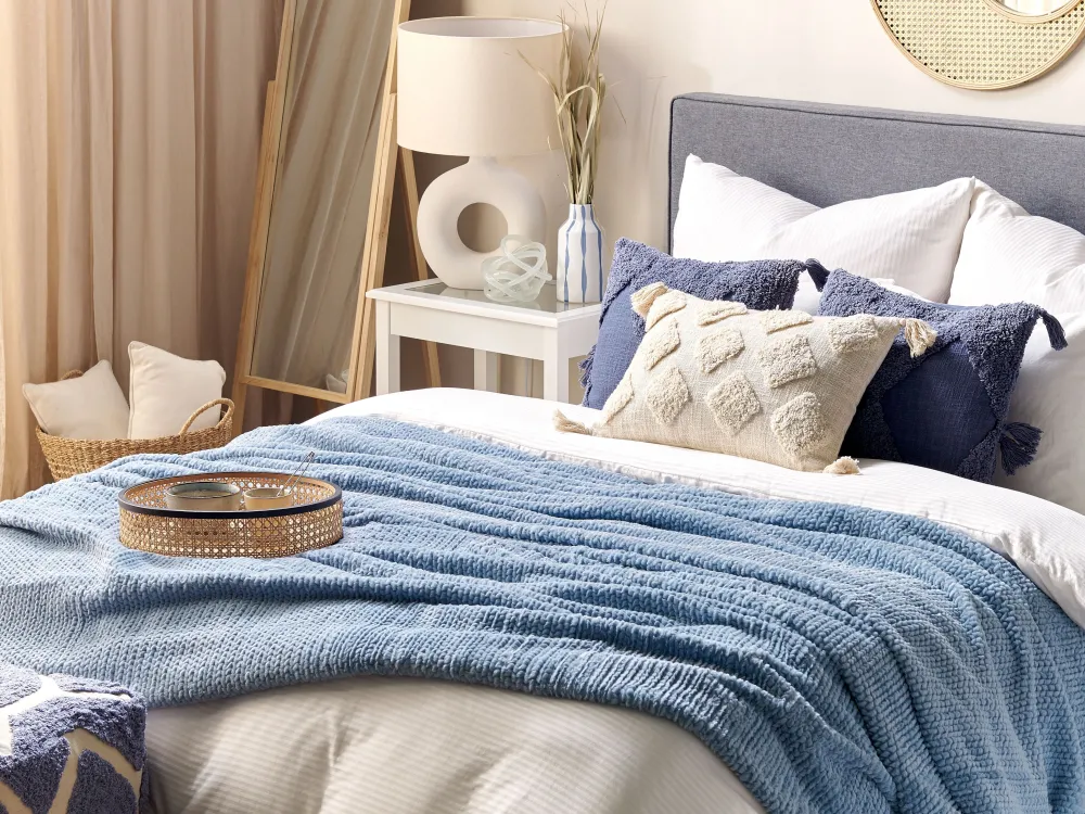 Tekstiilit<Beliani Huopa Kangas Sininen 200 X 220 Cm Bjas