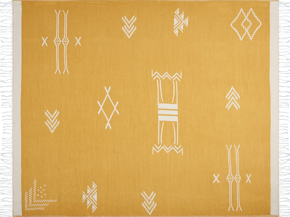 Tekstiilit<Beliani Huopa Keltainen/Valkoinen 130 X 170 Cm Jalkini