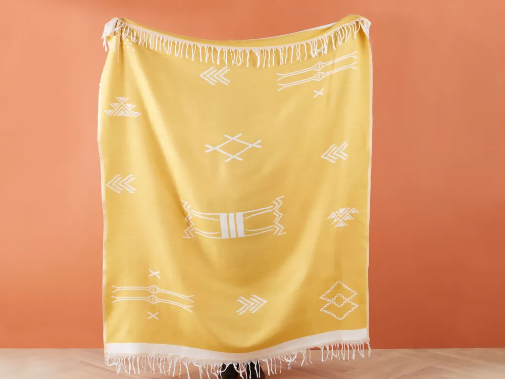 Tekstiilit<Beliani Huopa Keltainen/Valkoinen 130 X 170 Cm Jalkini