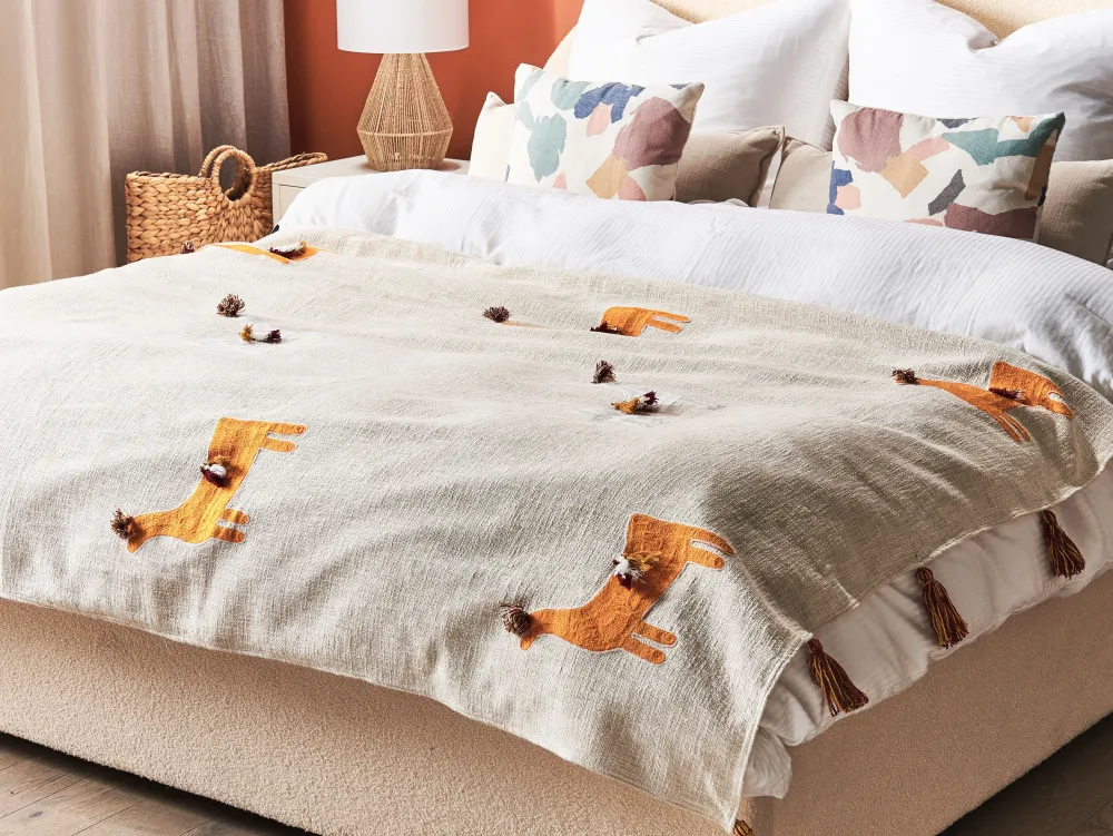 Store Beliani Huopa Puuvilla Beige/Oranssi 130 X 180 Cm Khandwa