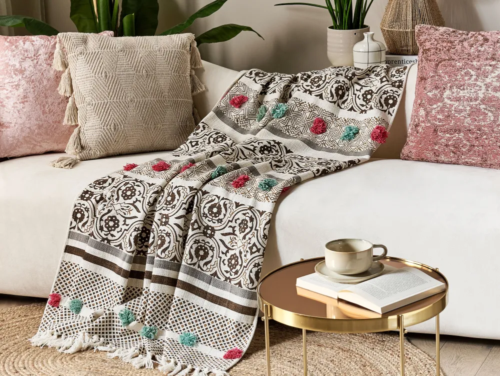 Tekstiilit<Beliani Huopa Puuvilla Beige/Ruskea 130 X 180 Cm Chinsurah