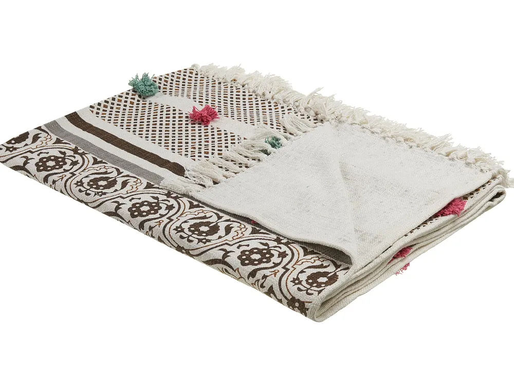 Tekstiilit<Beliani Huopa Puuvilla Beige/Ruskea 130 X 180 Cm Chinsurah