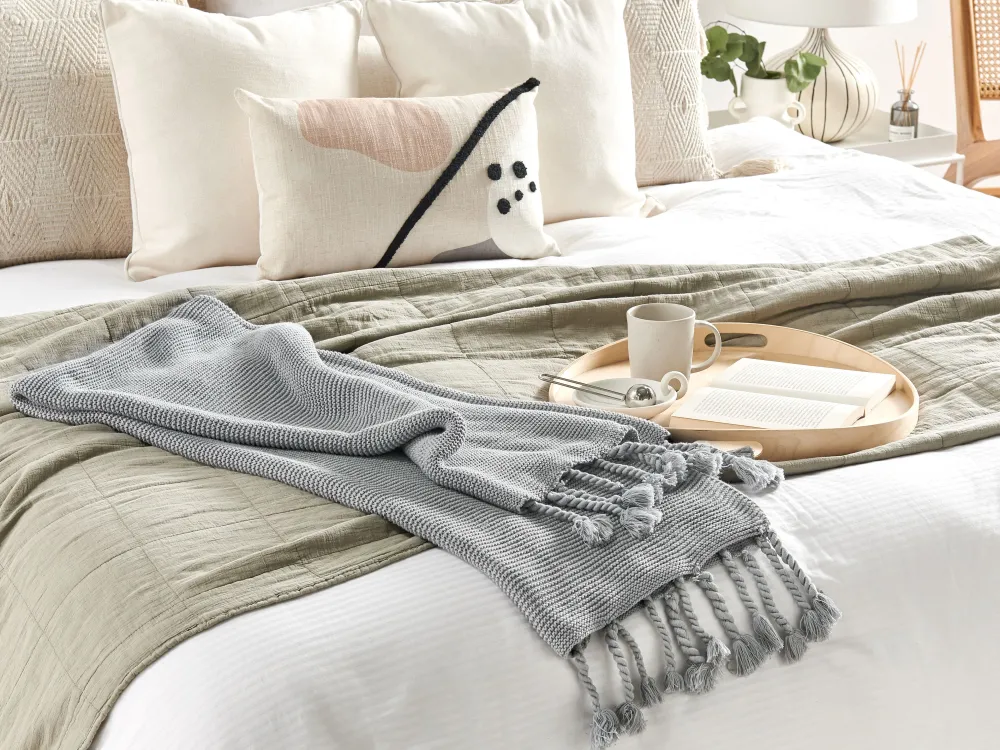 Cheap Beliani Huopa Puuvilla Vaaleanharmaa 125 X 150 Cm Nazilli