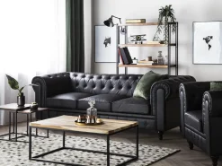 Sohvat<Beliani Iso Musta 3-Istuttava Keinonahkasohva Chesterfield