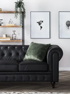 Sohvat<Beliani Iso Musta 3-Istuttava Keinonahkasohva Chesterfield