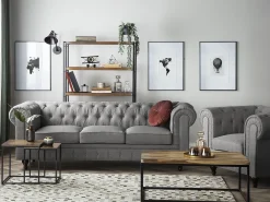 Nojatuolit<Beliani Iso Vaaleanharmaa Kangasverhoiltu Nojatuoli Chesterfield