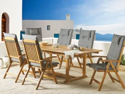 Ulkokalusteet<Beliani 6-Istuttava Akaasiapuinen Ulkoruokailuryhma Harmailla Pehmusteilla Java