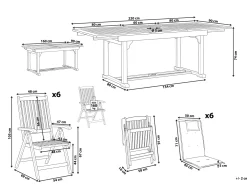 Ulkokalusteet<Beliani 6-Istuttava Akaasiapuinen Ulkoruokailuryhma Harmailla Pehmusteilla Java