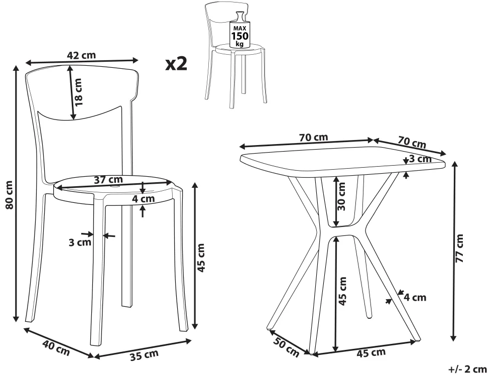 Shop Beliani 2-Istuttava Bistrosetti Muovi Turkoosi/Valkoinen Sersale/Vieste