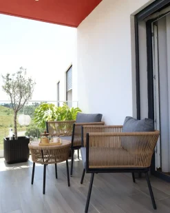 Ulkokalusteet<Beliani 2-Istuttava Bistrosetti Polyrottinki Vaaleanruskea Gargano