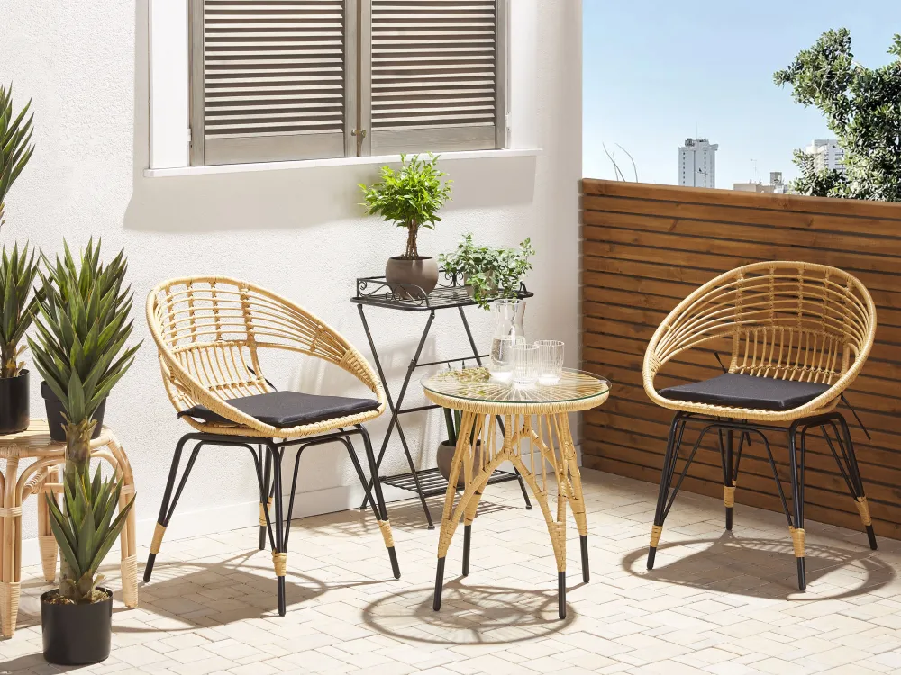 Ulkokalusteet<Beliani 2-Istuttava Bistrosetti Polyrottinki Luonnonvari/Musta Pellaro