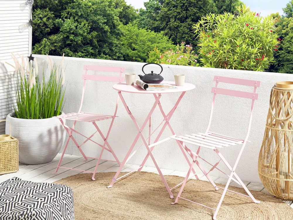 Ulkokalusteet<Beliani 2-Istuttava Bistrosetti Teras Pastellipinkki Fiori