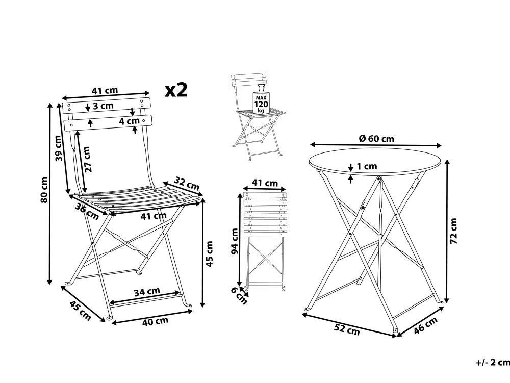 Ulkokalusteet<Beliani 2-Istuttava Bistrosetti Teras Pastellipinkki Fiori