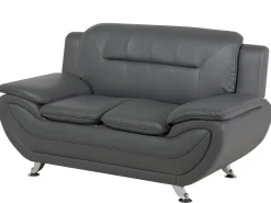 Sohvat<Beliani 2-Istuttava Harmaa Keinonahkainen Sohva Leira