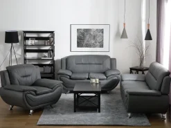 Store Beliani 3-Istuttava Harmaa Keinonahkainen Sohva Leira