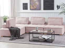 Sohvat<Beliani 4-Istuttava Kulmamoduulisohva Vaaleanpunainen Tibro
