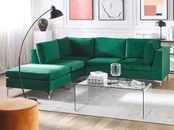 Sohvat<Beliani 4-Istuttava Kulmasohva Ja Rahi Sametti Oikeak. Vihrea Evja